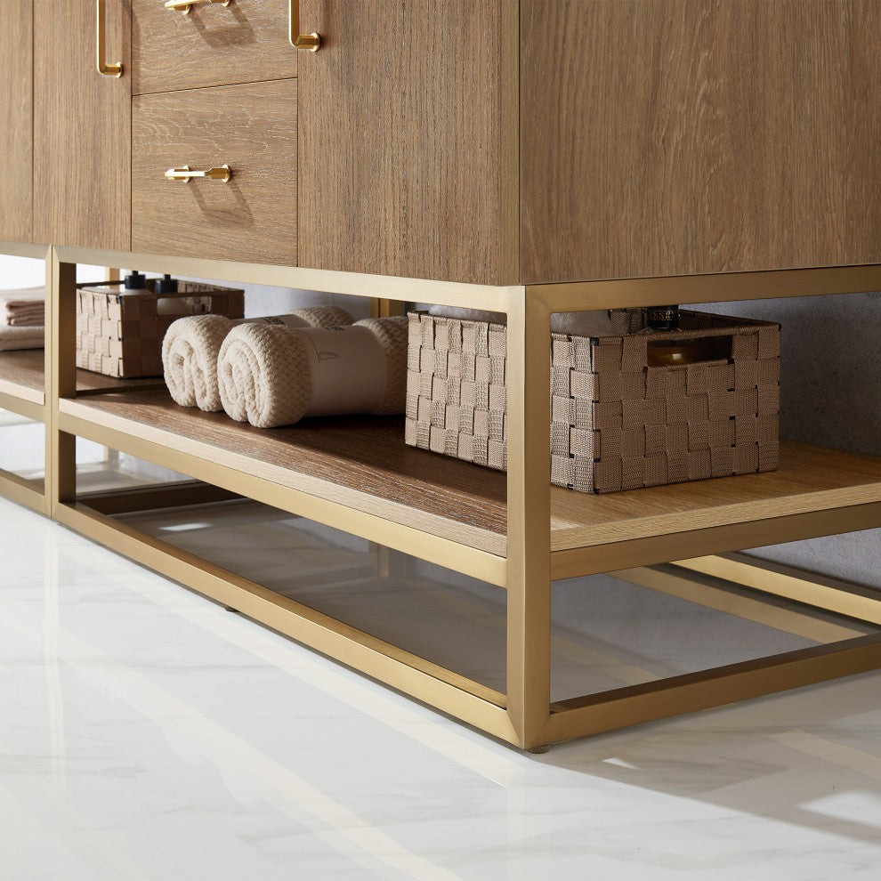 Alistair Vanity, North American Oak With Countertop, 84", With Mirror