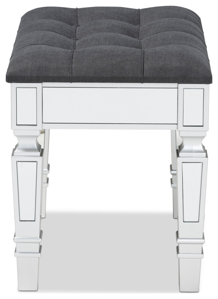 Jayni Glam and Luxe Fabric Ottoman, Gray
