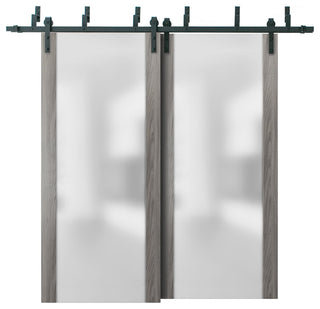 Closet Glass Barn Bypass Doors 60 x 80 & Hardware | Planum 4114 Ginger Ash
