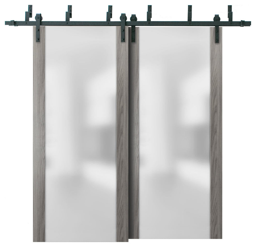 Closet Glass Barn Bypass Doors 60 x 80 & Hardware | Planum 4114 Ginger Ash