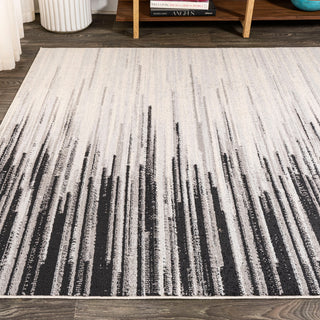 Linear Modern Half-Stripe Area Rug, Gray/Cream, 3 X 5