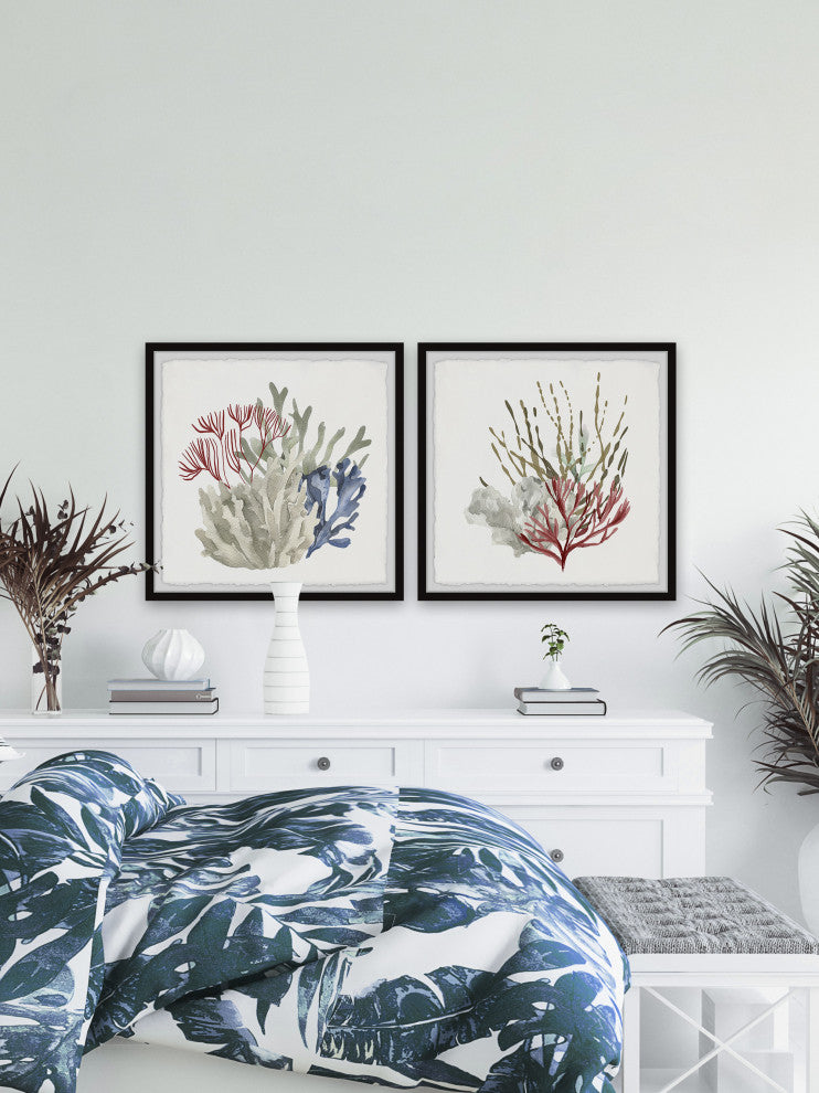 Seaweed and Corals Diptych, 2-Piece Set, 24x24 Panels