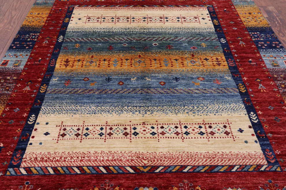 Tribal Persian Gabbeh Handmade Rug 5' 9" X 7' 6" Q7935