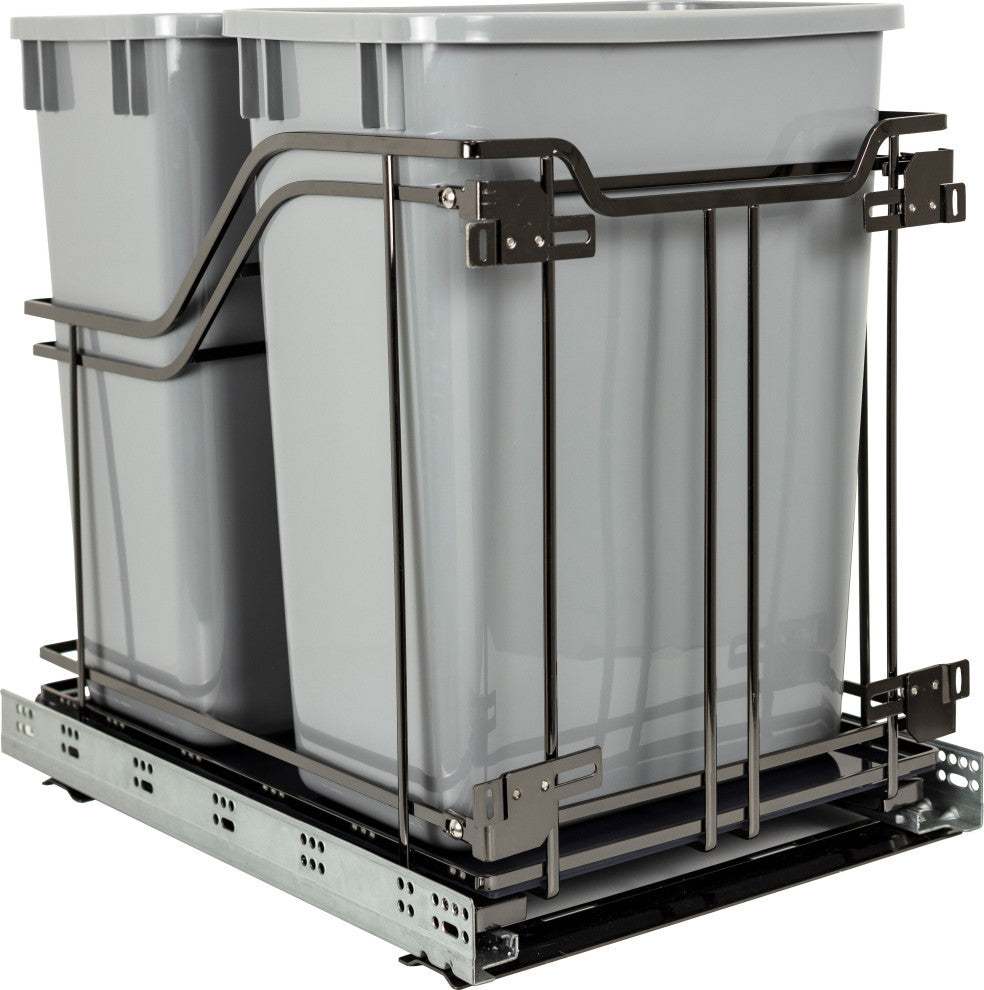 STORAGE WITH STYLE Â® Metal Double Trashcan Black Nickel with Grey