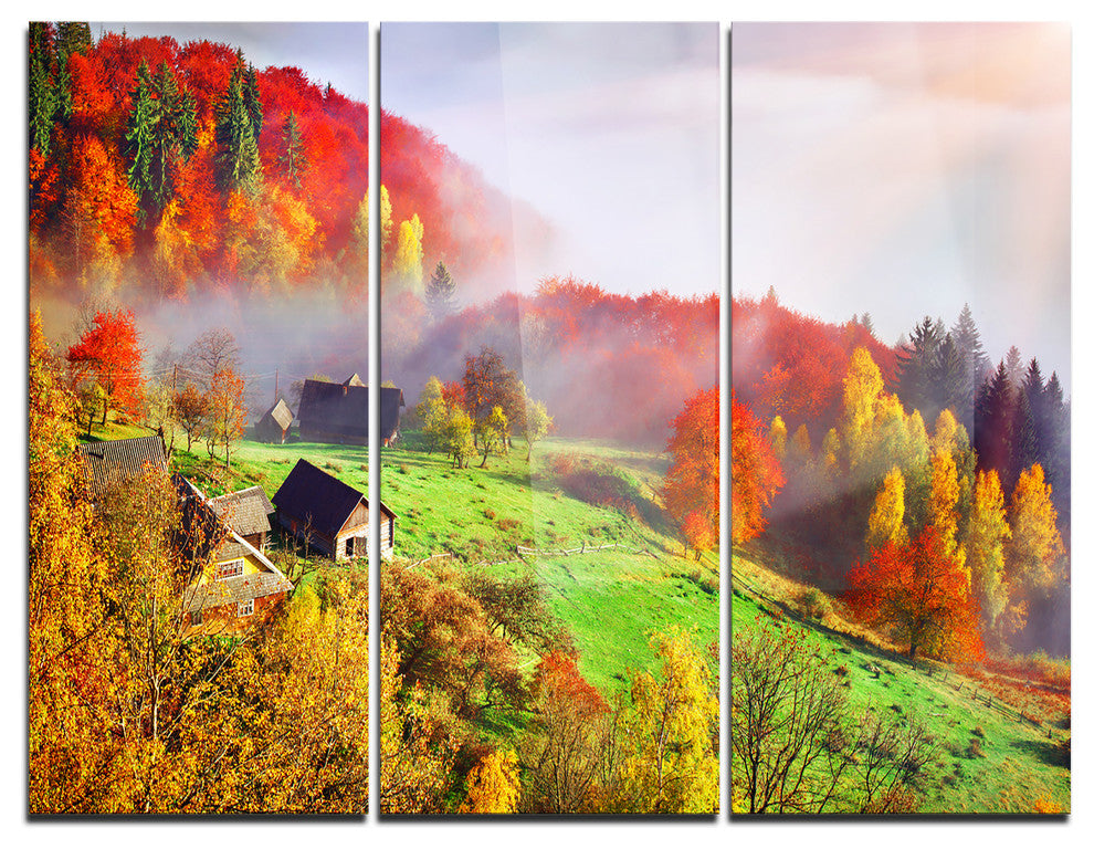 "Colorful Mountain Village" Photo Metal Wall Art, 3 Panels, 36"x28"