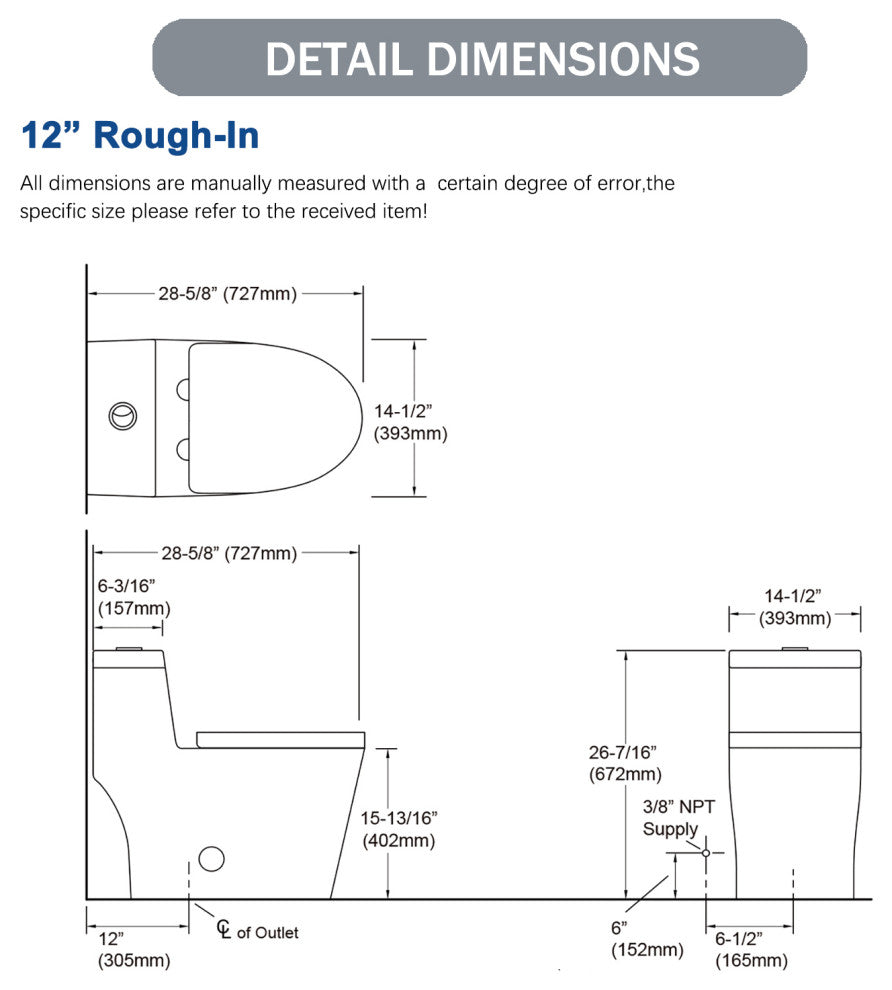 Sinber 28" One Piece Bathroom Toilet with Cotton White Finish and and Dual Flush