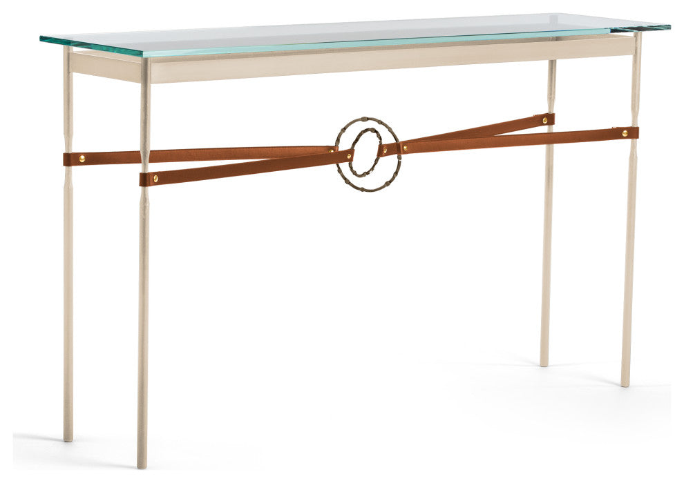 Equus Console Table, Soft Gold Finish - Bronze Accents - Chestnut Leather Strap