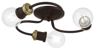 Bromley 3 Light Bronze With Antique Brass Accents Flush Mount