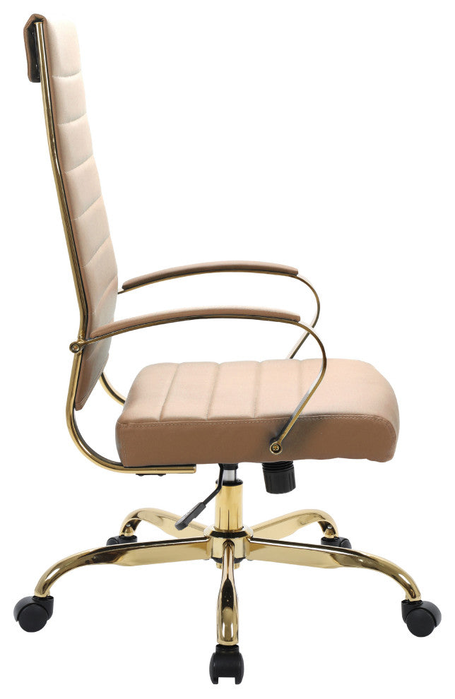 Mid-Back Leather Office Chair Adjustable Height Swivel  Conference Chair, Light Brown