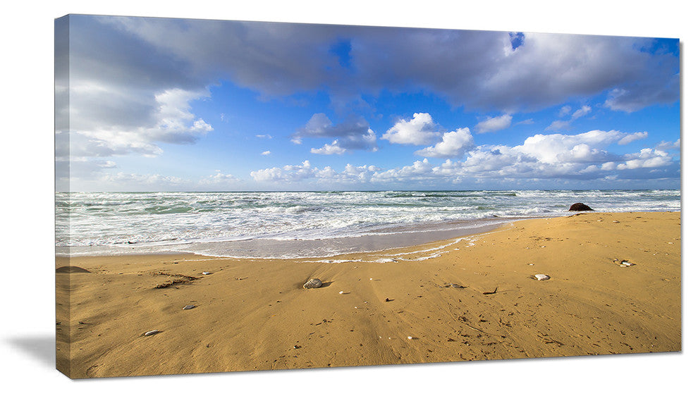 "Sea Beach on Cloudy Winter Day" Seashore Canvas Print, 1 Panel, 60"x28"