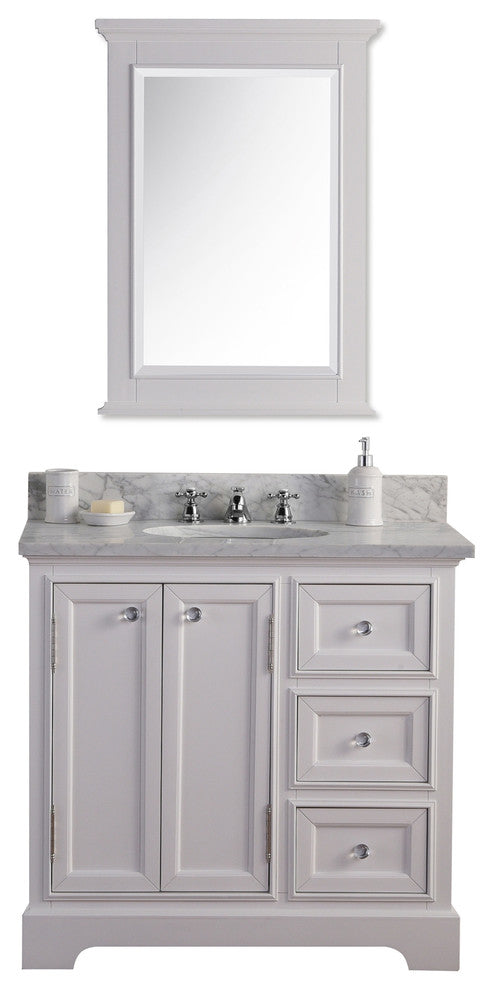 36" Wide Pure White Single Sink Bathroom Vanity, Mirror Included