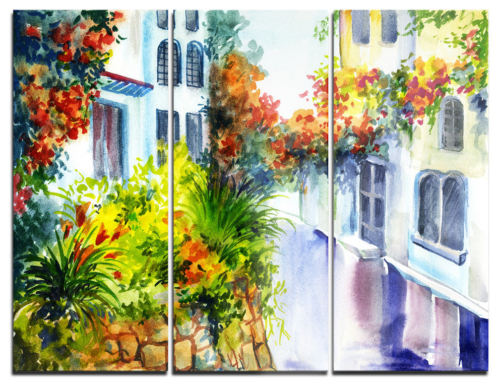 "Flowers near the House" Glossy Metal Wall Art, 3 Panels, 36"x28"