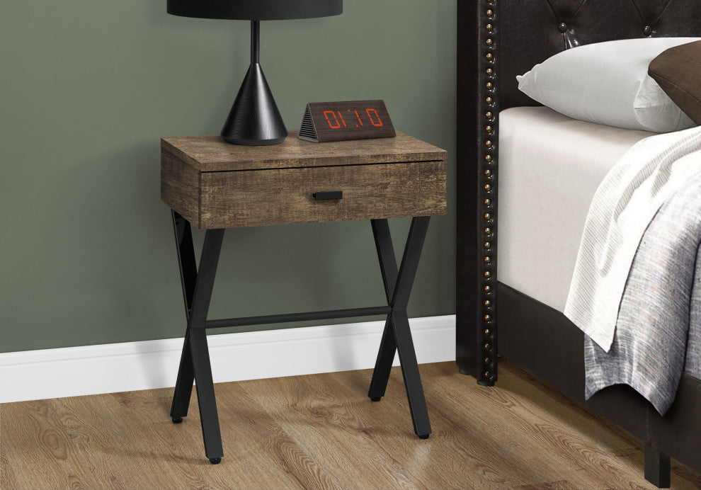 Accent Table, Lamp, Storage Drawer, Metal, Laminate, Brown, Black