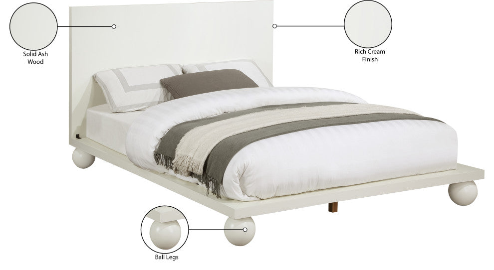 Kent Solid Ash Wood Bed, Cream, King