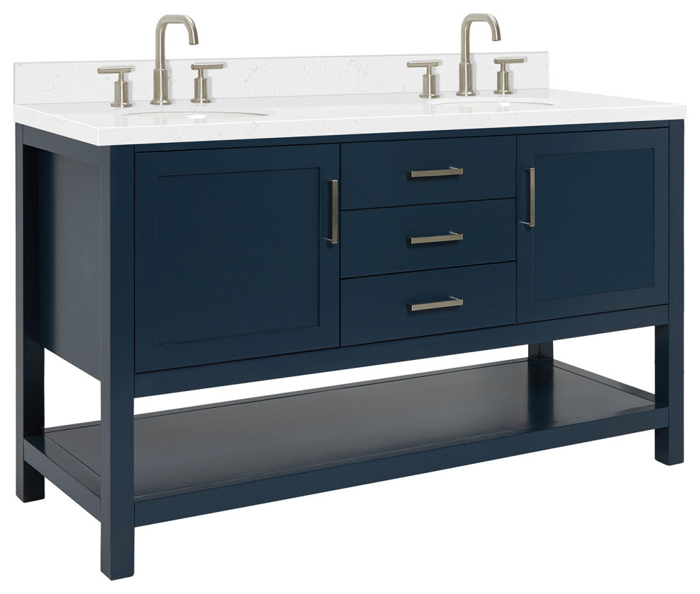 Ariel Bayhill 60" Double Oval Sink Bathroom Vanity, Carrara Quartz