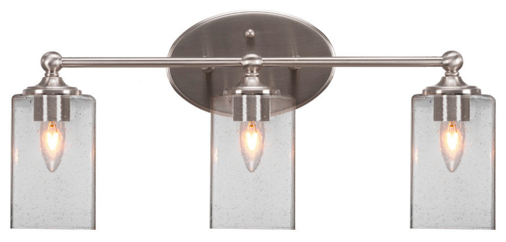 Capri 3-Light Bath Bar, Brushed Nickel/Square Clear Bubble