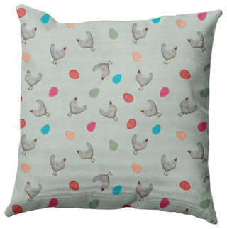 Chickens and Eggs Easter Decorative Throw Pillow, Breezeway Green, 18x18"
