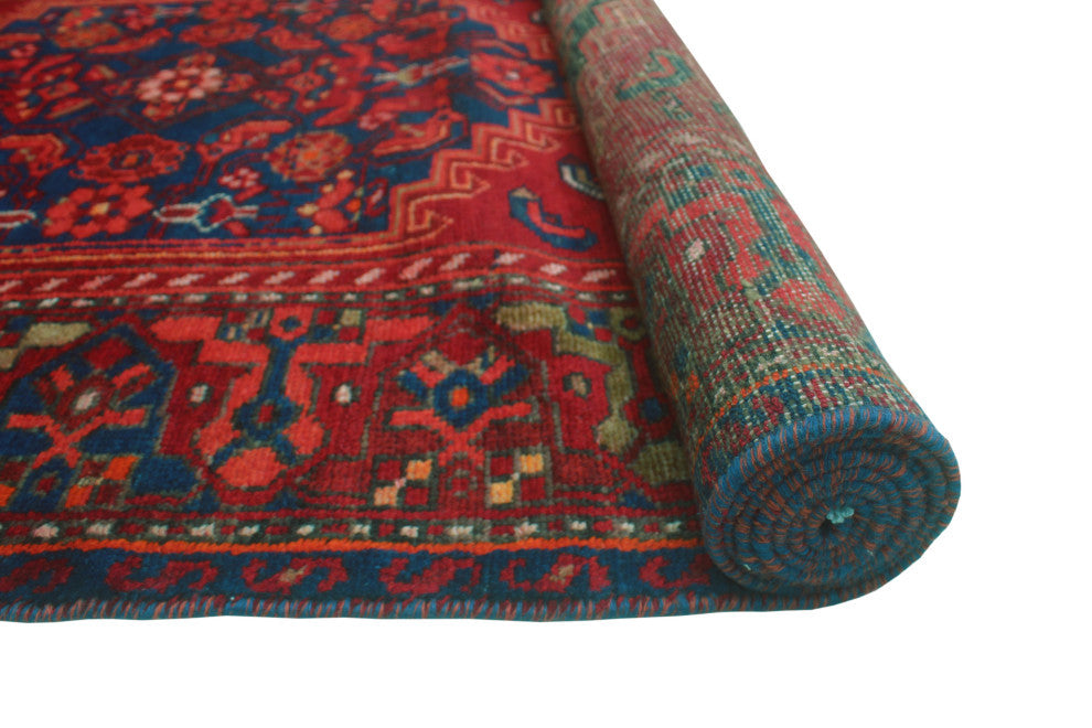 Fine Vintage Distressed Alyanna Red/Blue Runner, 3'8x9'0