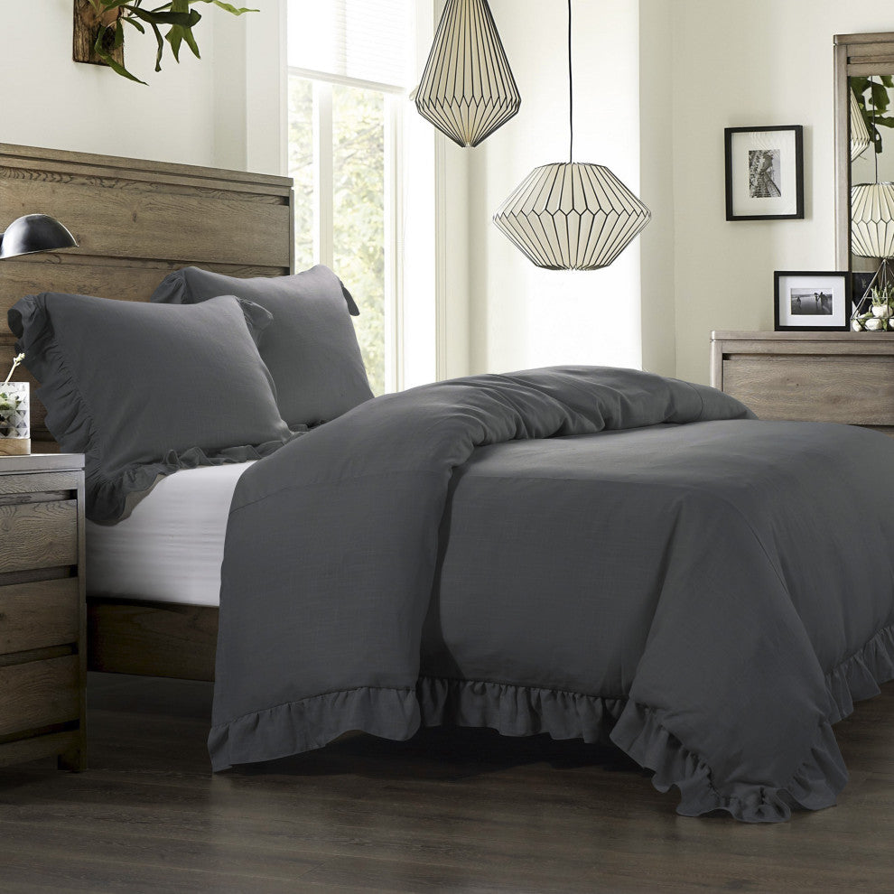 Lily Washed Linen Duvet Cover, 1 Piece, Slate, Queen