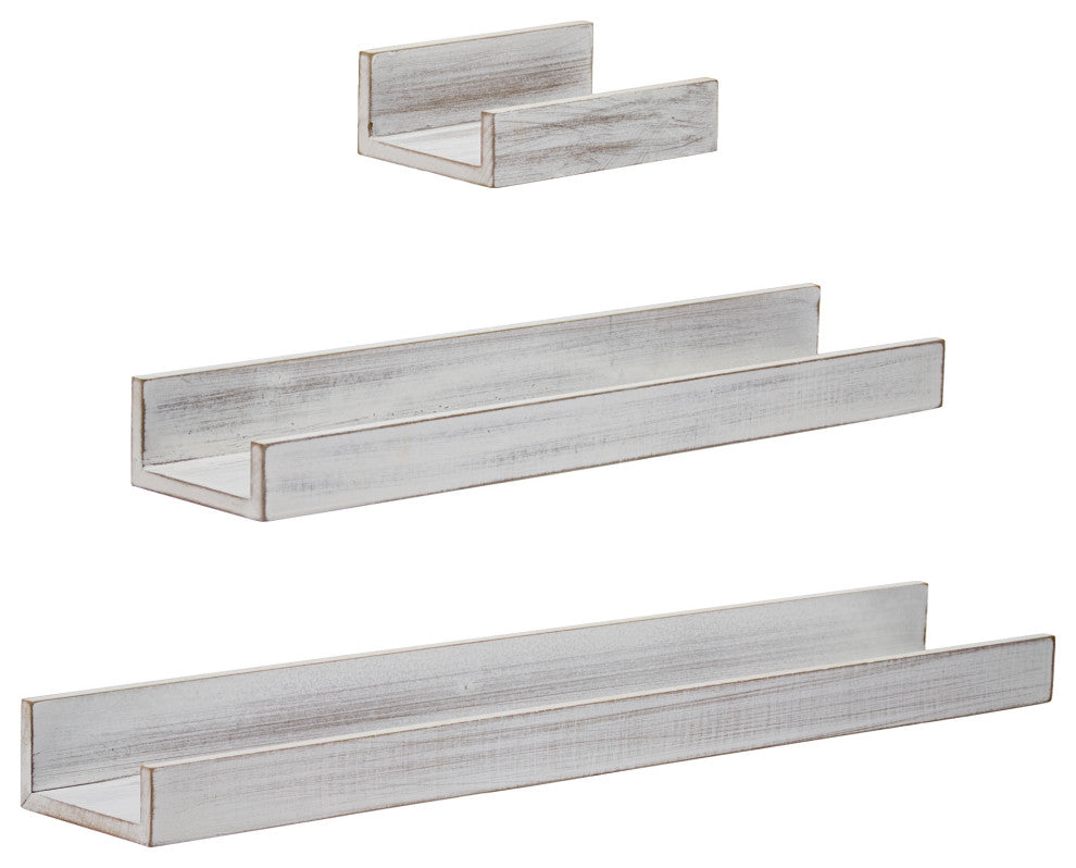 Whitewashed Wood Floating U Wall Shelves - Set of 3