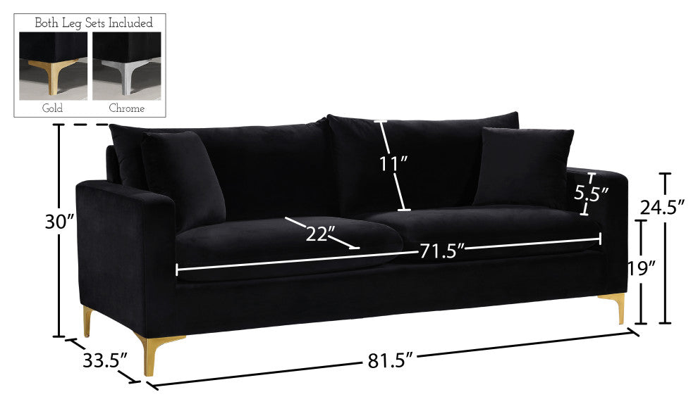 Naomi Velvet Upholstered Sofa, Black