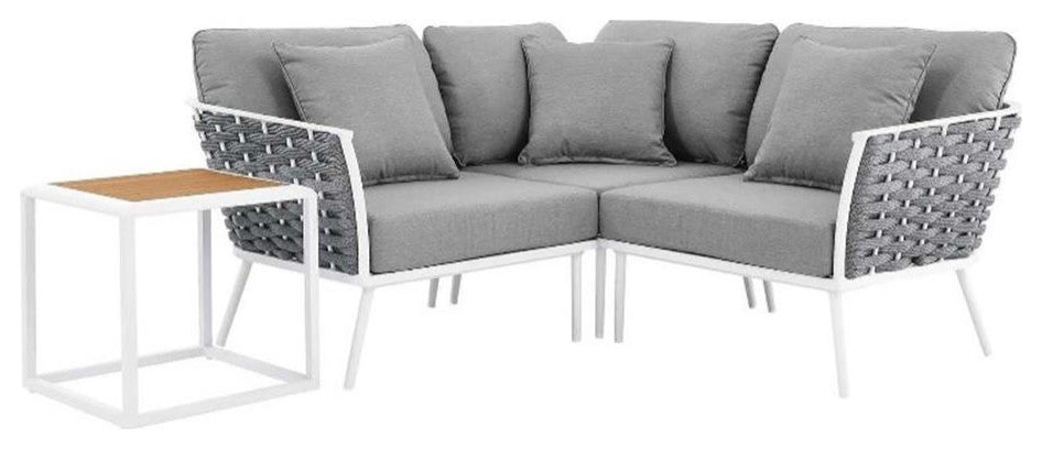 4 Piece Patio Aluminum Outdoor Patio Aluminum Sectional Sofa Set, White Gray