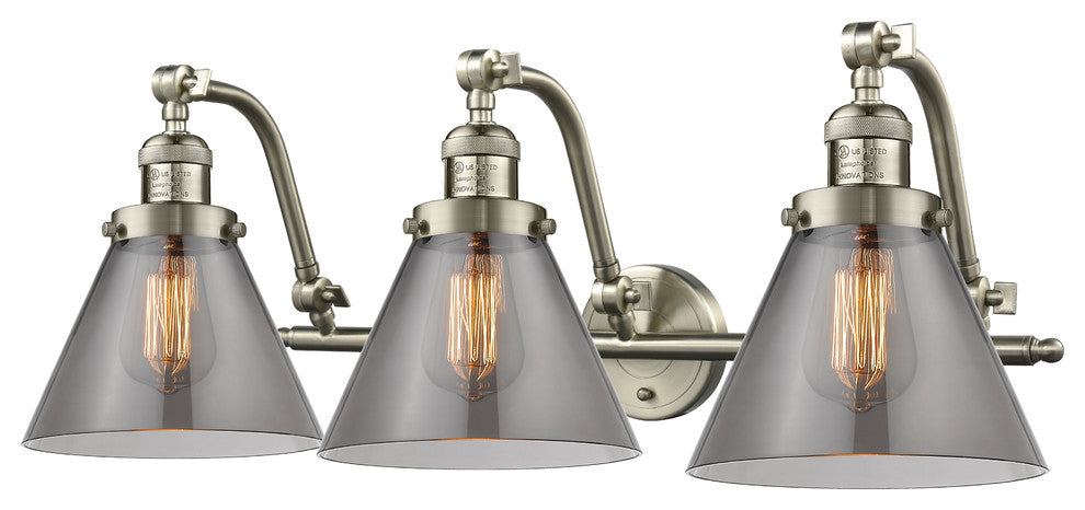 Franklin Restoration Large Cone 3 Light Bathroom Vanity Light, Brushed Satin