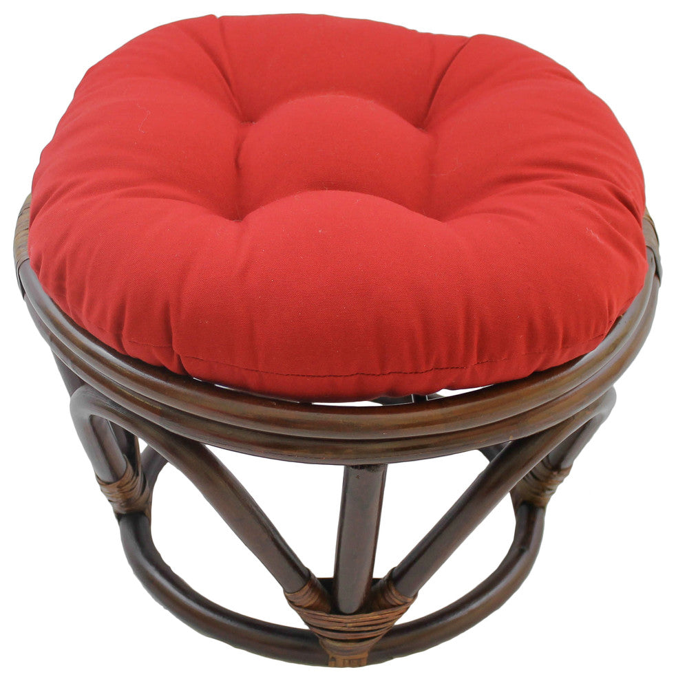 18" Round Solid Twill Tufted Footstool Cushion, Red
