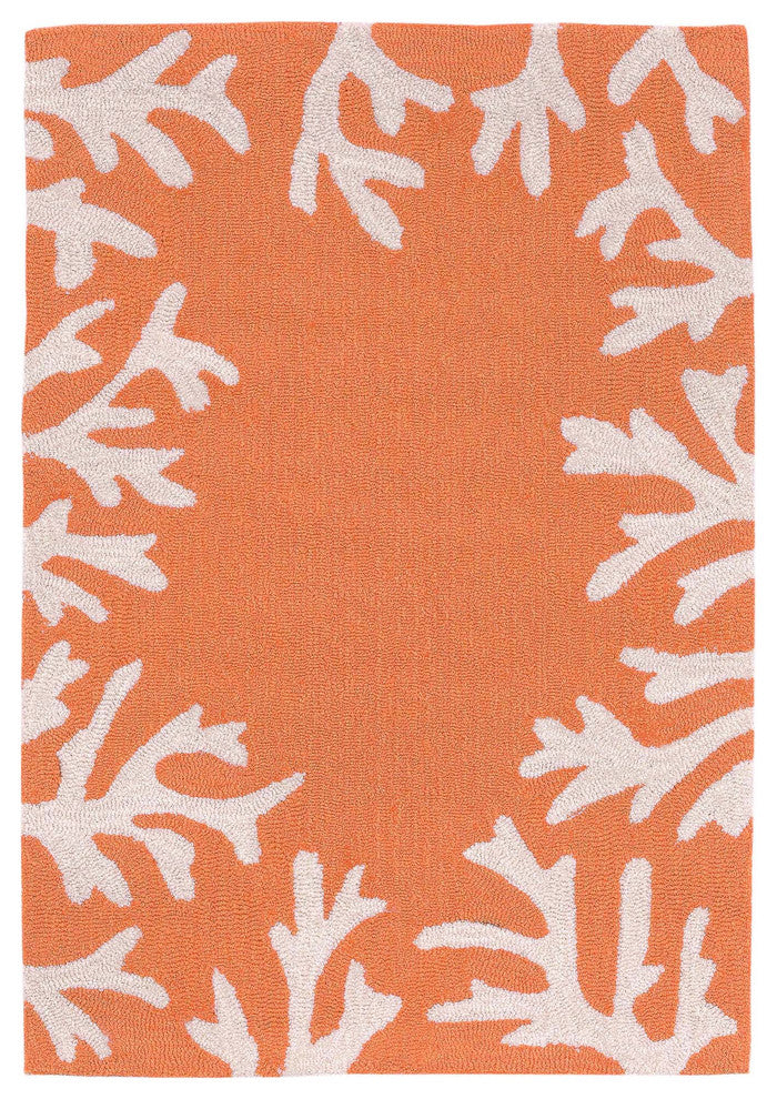 Capri Coral Border Indoor/Outdoor Rug, Coral, 2'x3'