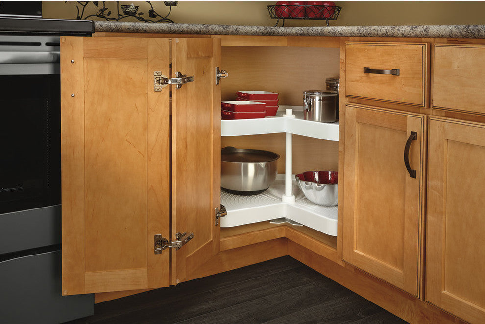 Polymer Kidney 2-Shelf Lazy Susan for Corner Base Cabinet, White, 32"W