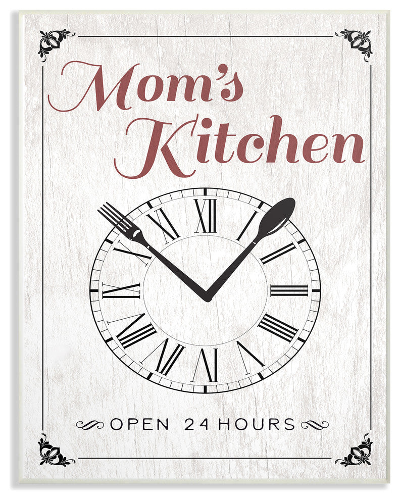 Mom's Kitchen Open 24 Hours Wall Plaque Art, 12.5x18.5