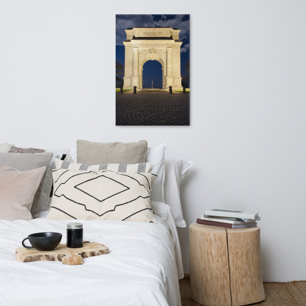Night Photo at Valley Forge Arch Night Photo Canvas Wall Art Print, 24" X 36"