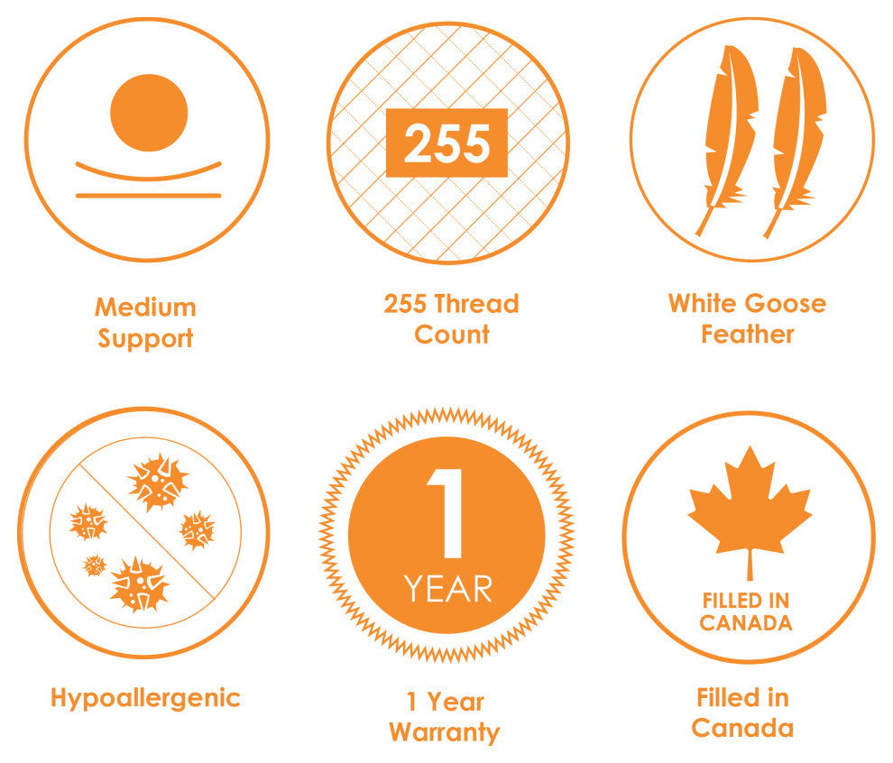 White Goose Feather Pillow, Queen, Medium Support