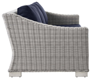 Conway Outdoor Patio Wicker Rattan Sofa Light Gray Navy