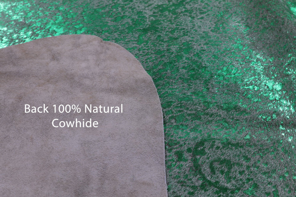 Green Metallic Cowhide Rug 7' 3" X 6' 2" C2127