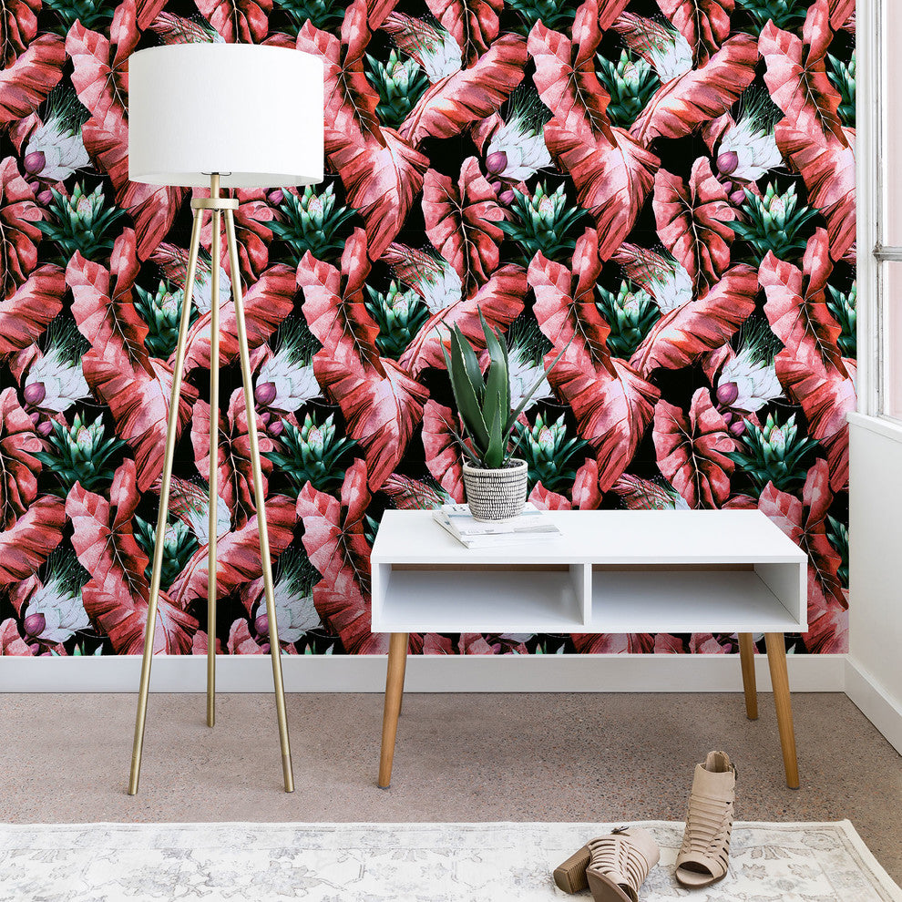 Deny Designs Marta Barragan Camarasa Dark Tropical Wallpaper, Pink, 2'x4'