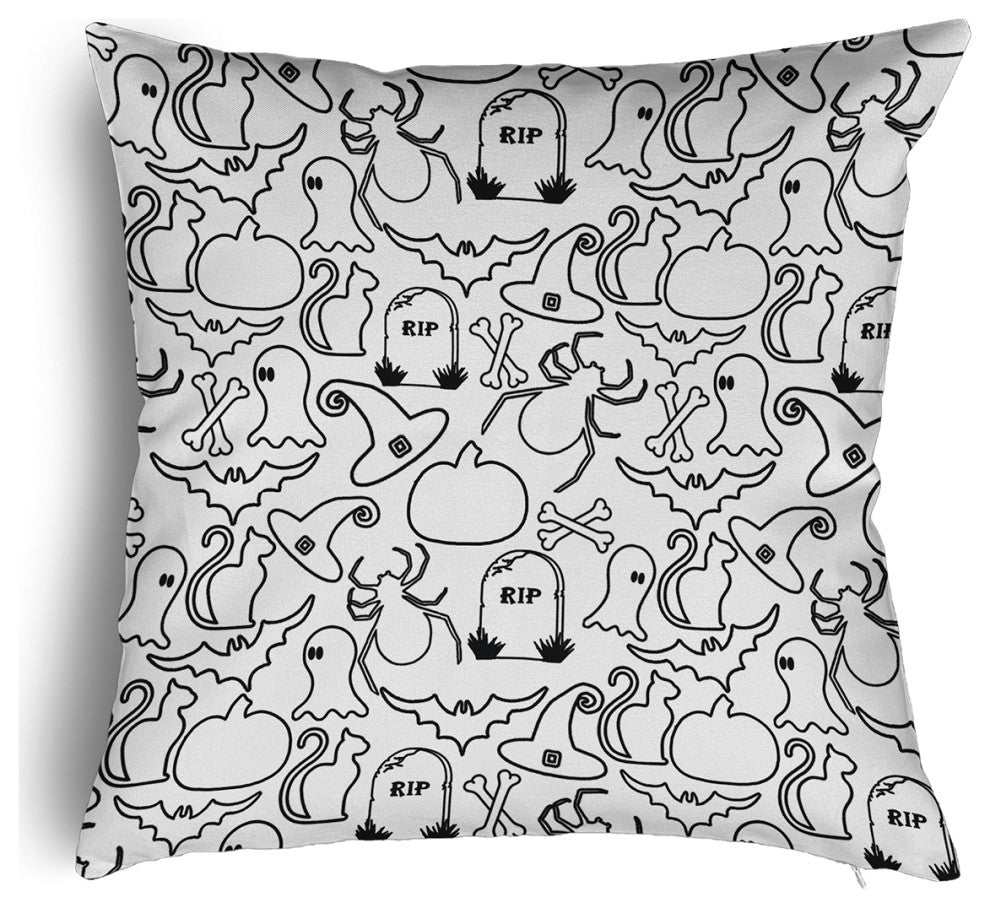 Halloween Outlines Accent Pillow With Removable Insert, White, 16"x16"