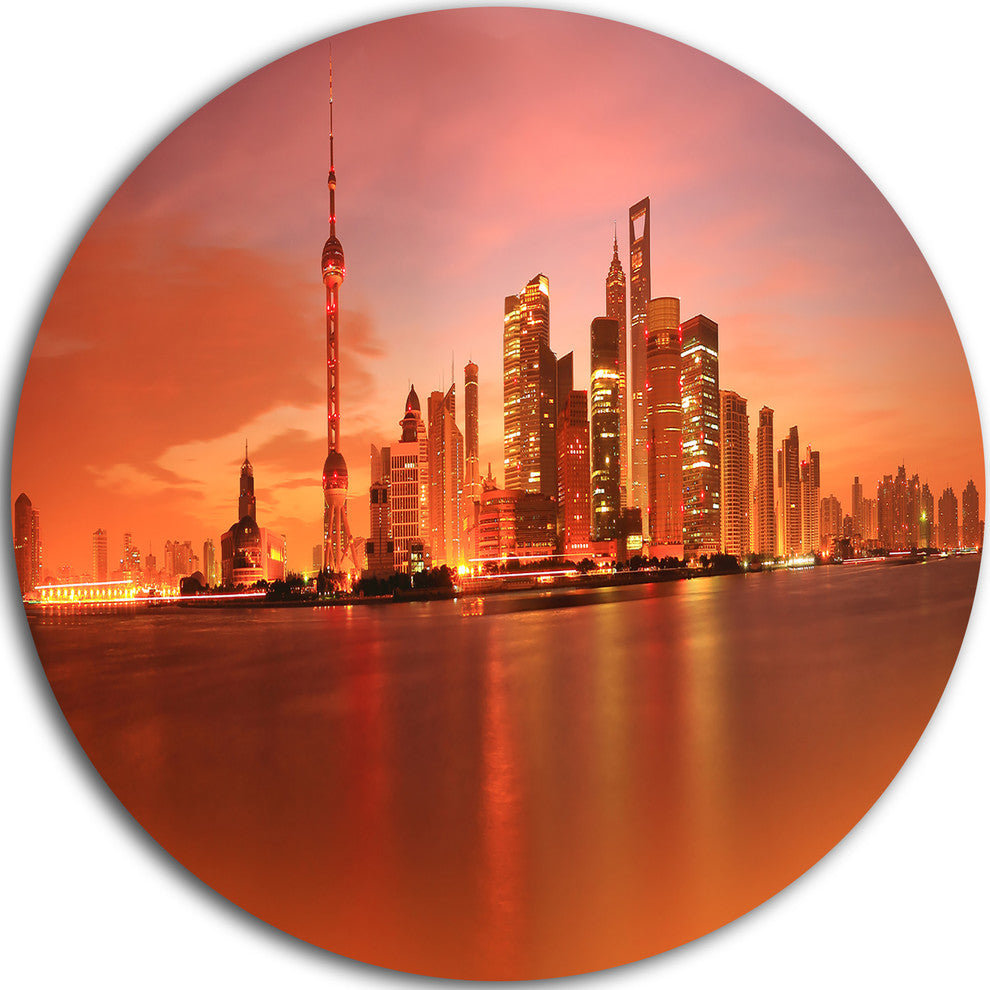 Shanghai Lujiazui Skyline, Cityscape Photo Round Metal Wall Art, 11"