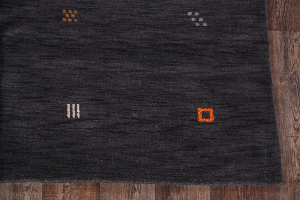 Gabbeh Solid Modern Carpet Hand-Knotted Indian Area Rug, Gray, 10'0"x6'7