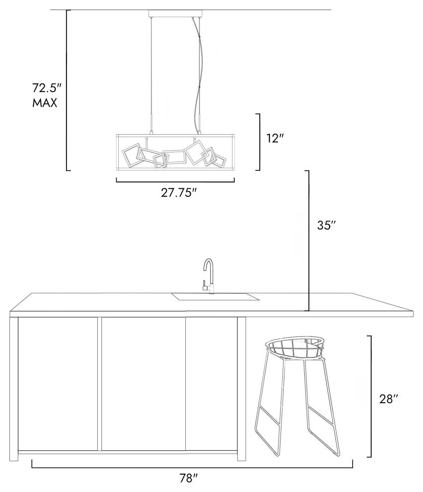 LNC Safranner LED 8-Light 28" Modern Rectangle Chandeliers, Black/Gold