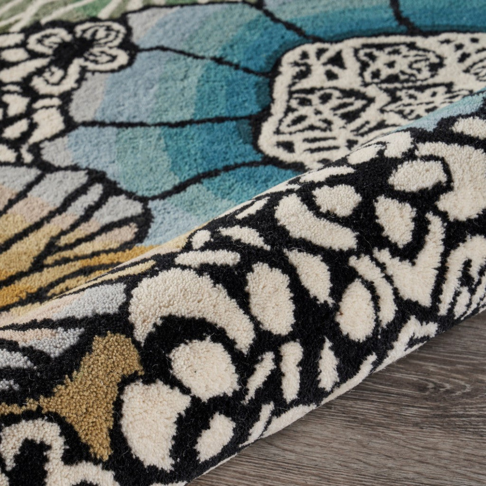 6" Round Blue and Black Floral Area Rug