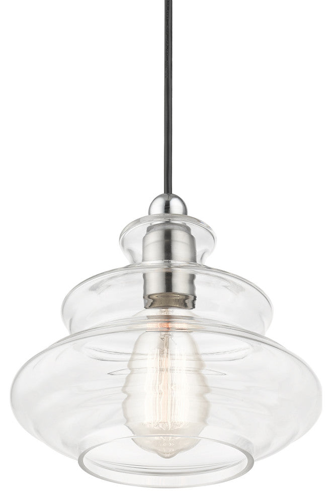 1 Light Brushed Nickel Pendant, Chrome Finish Accents