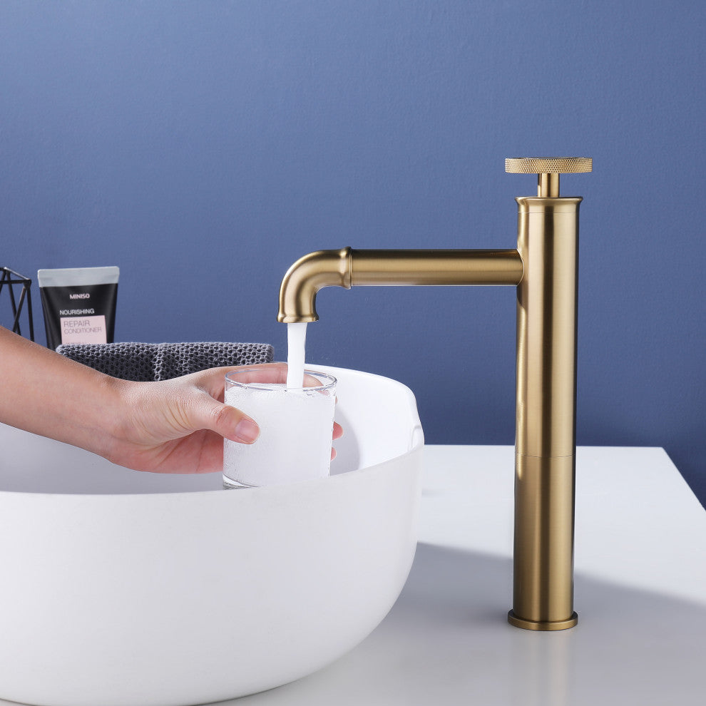 Deck Mounted Single Hole Bathroom Sink Faucet, Brushed Gold