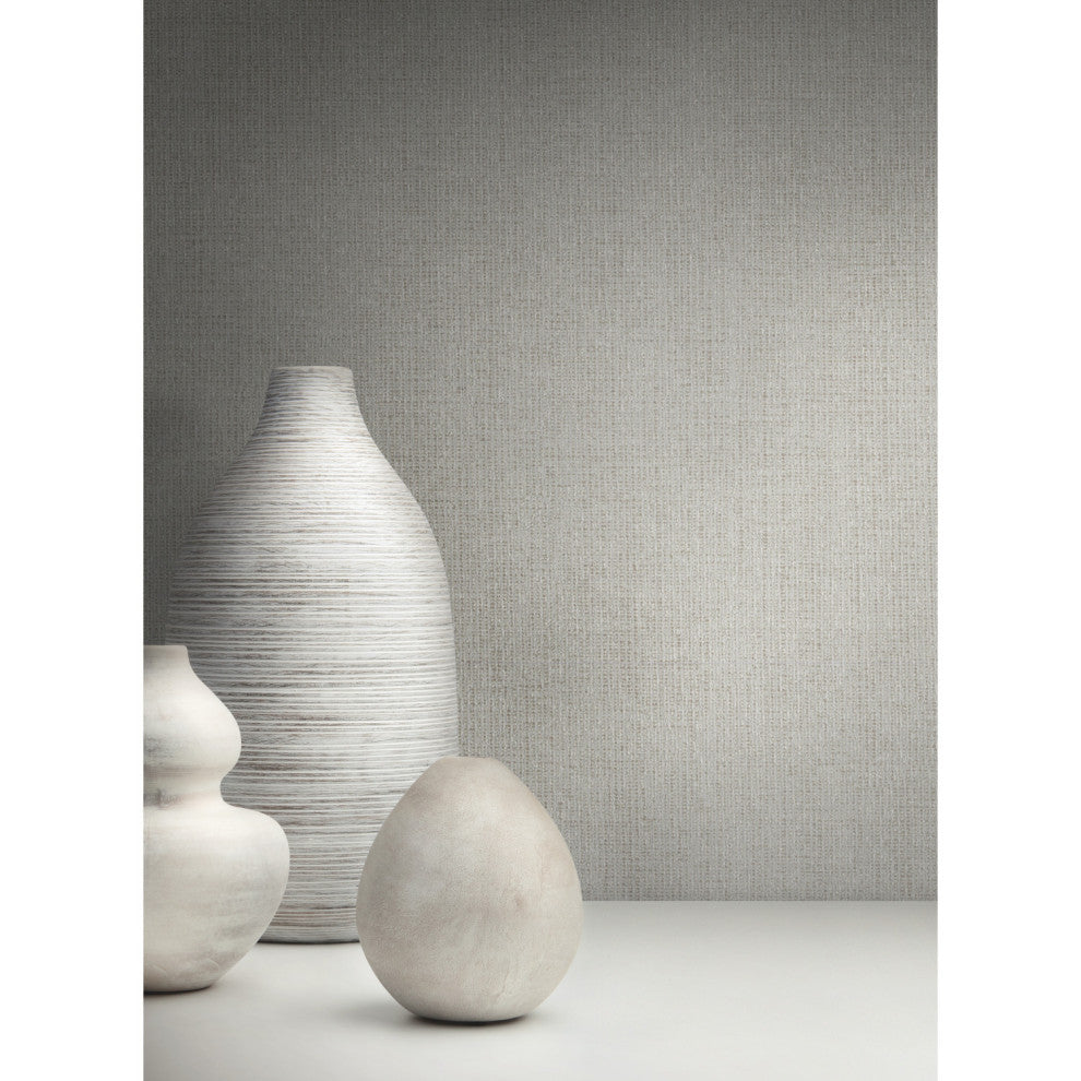 Light Gray Metallic Panama Weave Wallpaper