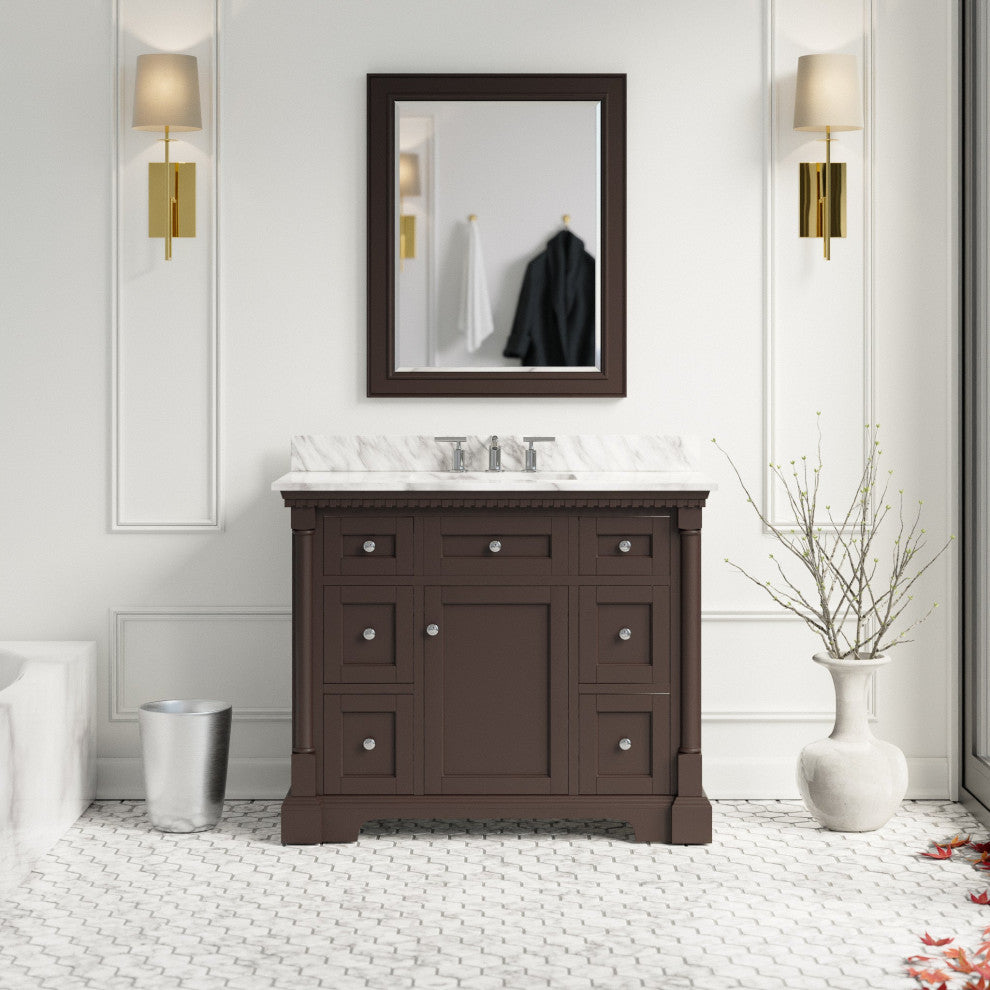 Sydney 42" Bathroom Vanity, Chocolate, Carrara Marble