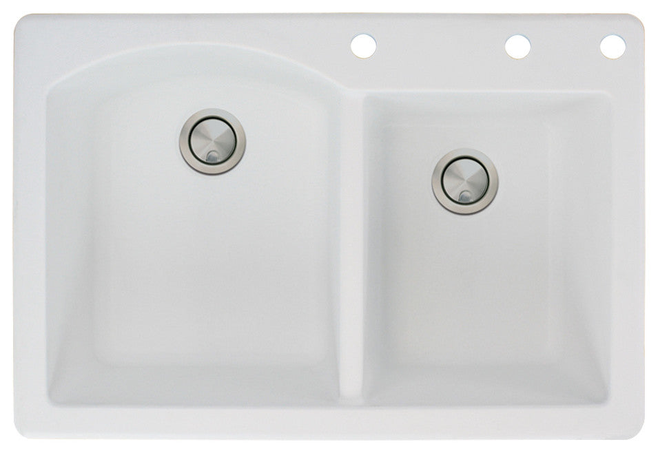 Aversa 33" silQ Granite Drop-in Double Bowl Kitchen Sink with 3 Holes in White