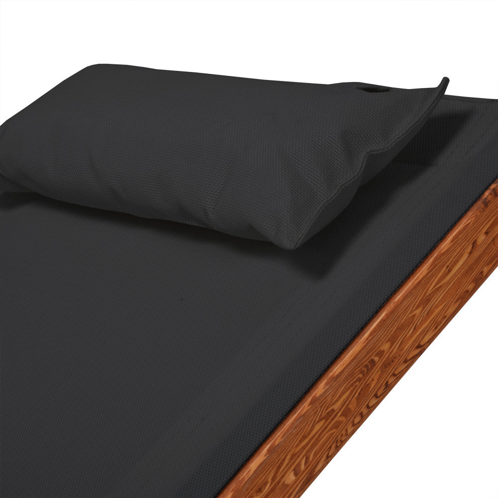 Outdoor Cedar Wood Patio Lounge Chair, Textilene Fabric, Black