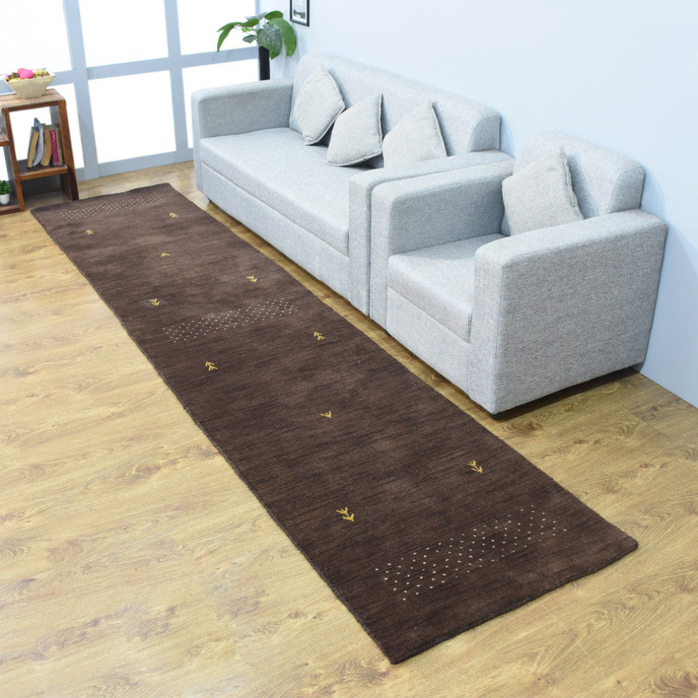HAND KNOTTED LOOM WOOL ECO-FRIENDLY AREA RUGS - Runner, Brown, Contemporary