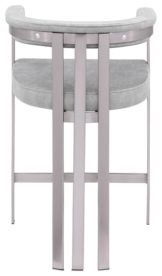 Marcello Upholstered Counter Stool, Grey, Velvet, Brushed Chrome