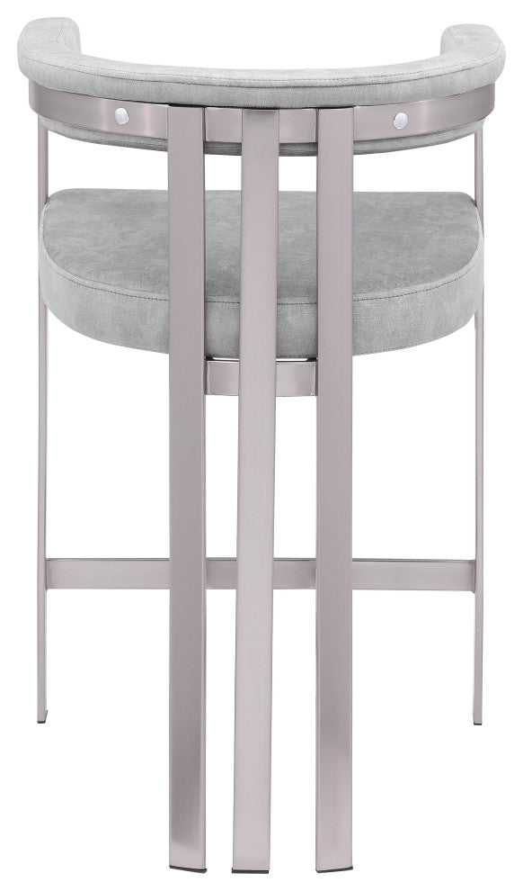 Marcello Upholstered Counter Stool, Grey, Velvet, Brushed Chrome